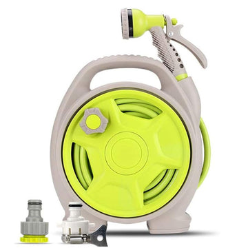 Garden Water Hose Pipe Reel Set with Multi-Purpose Spray Gun Nozzle for Gardening, Pressure Wash,Washing Car Use,Green,15m