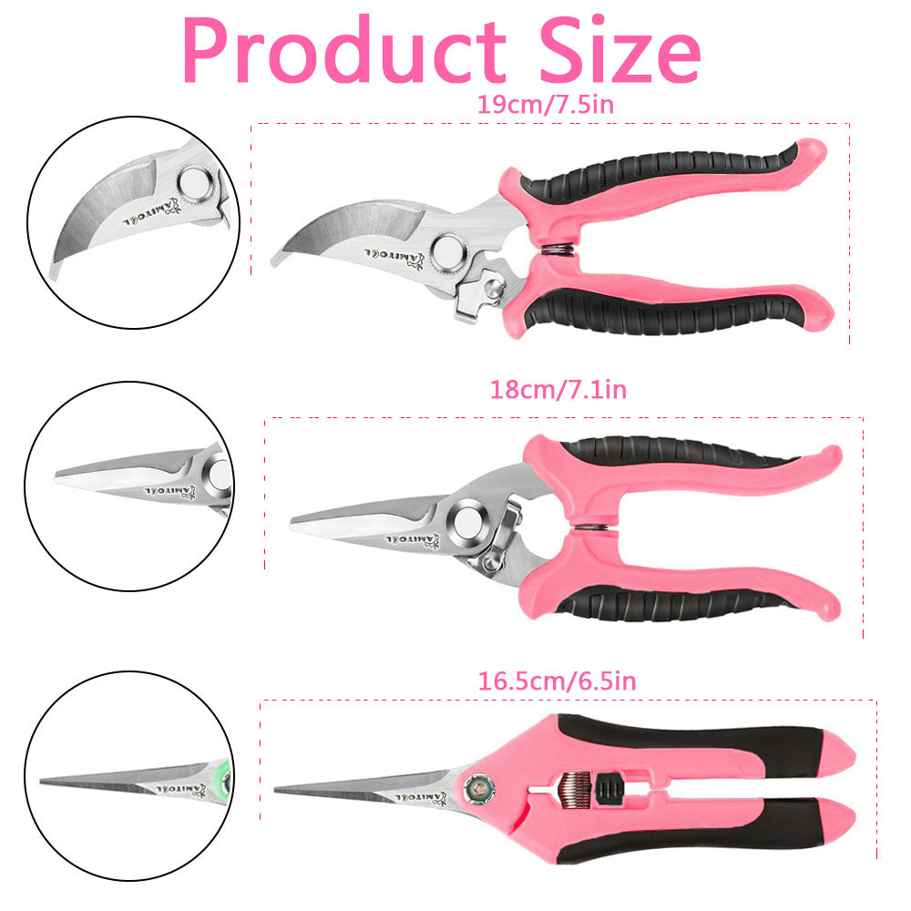 3PCS Garden Pruning Shears Set Stainless Steel Scissors Clippers Pruning Snips Shears Hand Tools for Flowers Leaves Potted Tools