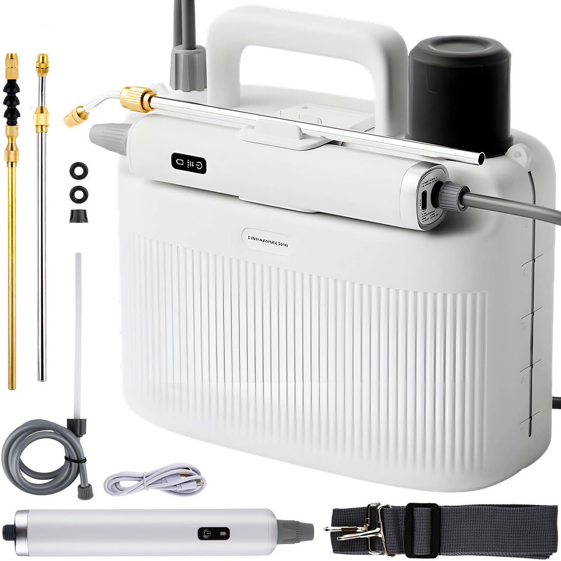 Battery Powered Sprayer, 1.35 Gallon Electric Garden Sprayer with USB Rechargeable Handle, Battery Indicator, 3 Replaceable Retractable Wand, Adjustable Strap for Yard, Lawn and Garden