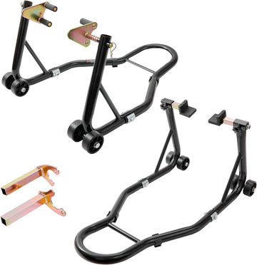 Motorcycle Stand Lift 850lbs Front Rear Combo Stand Lift Stand Front Wheel Fork Stands Rear U+L Fork Swingarm Spool Stands Compatible with Most Yamaha Honda Kawasaki Suzuki Motorcycles Black