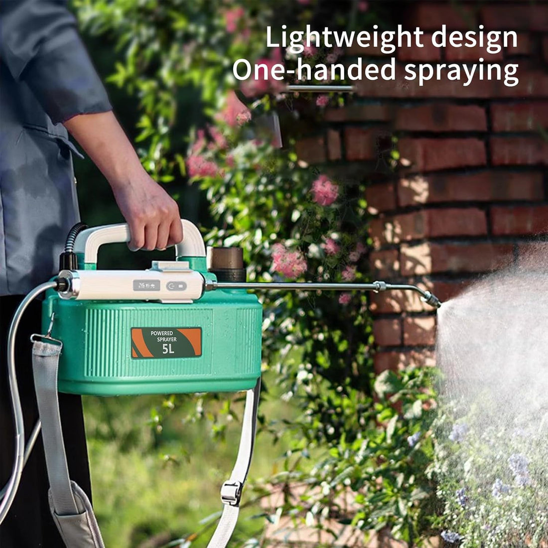 Battery Powered Sprayer 5L/6L, Weed Sprayer with 3 Mist Nozzles Adjustable Shoulder Strap, Electric Garden Sprayer Rechargeable Handle Retractable Wand Water Sprayer for Garden Lawn
