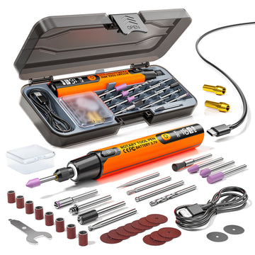 Mini Electric Rotary Tool Kit with LED Digital Display, 6-Speed USB-C Rechargeable Engraving Pen for DIY Sanding, Polishing and Drilling (Orange)
