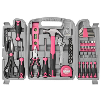 54PC Pink Tool Kit for Women – General Household DIY Tool Set. Pink Ladies Hand Tools for Home, Apartment, Garage & Office Repairs with Plastic Toolbox Storage Case