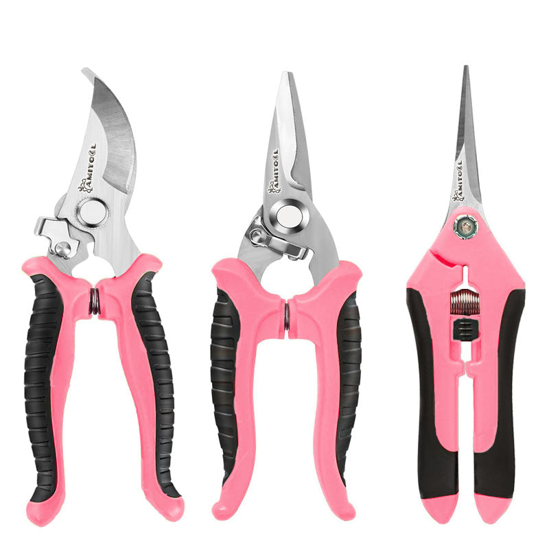 3PCS Garden Pruning Shears Set Stainless Steel Scissors Clippers Pruning Snips Shears Hand Tools for Flowers Leaves Potted Tools